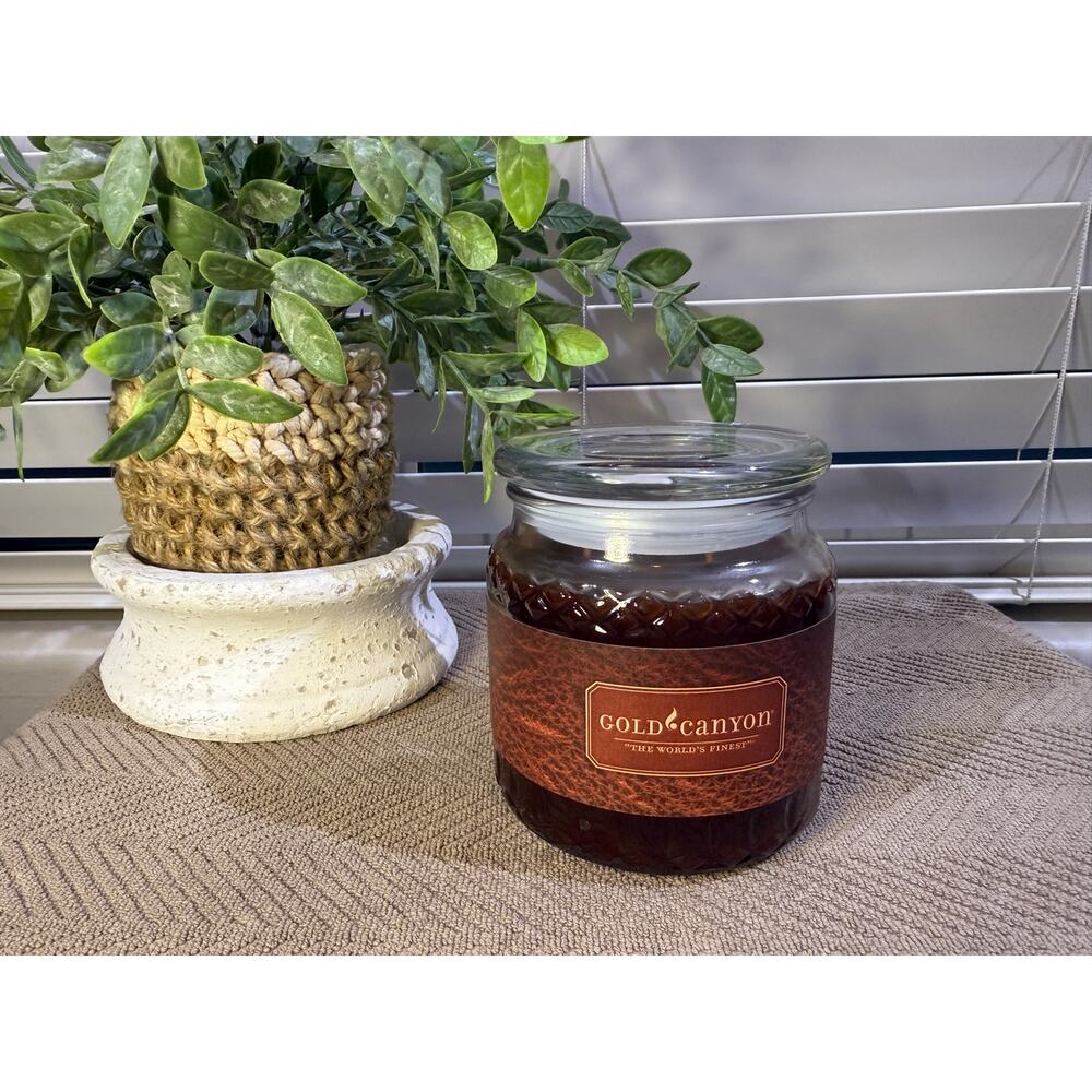 Gold Canyon Candles Med 16oz Leather Highly Scented Candle  Hard to Find